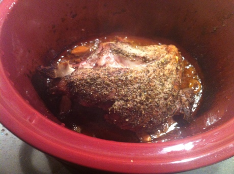 Slow cooked the lamb with some seasonings (no liquid)